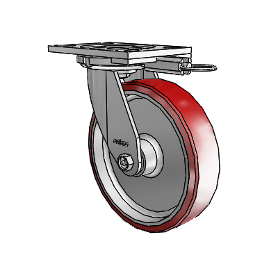 6 Series Casters Top Plate Swivel Zinc Caster with 8 x 2 Maroon on Silver Moldon Polyurethane (Aluminum Core) Wheel
