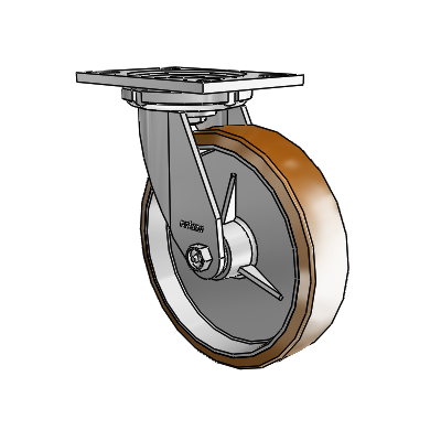 6 Series Casters Top Plate Swivel Zinc Caster with 8 x 2 Brown on Silver Moldon Nylon (Aluminum Core) Wheel