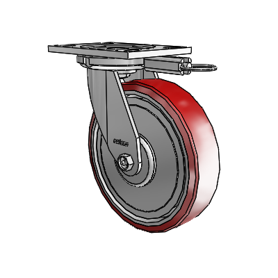 6 Series Casters Top Plate Swivel Zinc Caster with 8 x 2 Maroon on Silver Moldon Polyurethane (Aluminum Core) Wheel