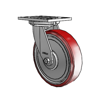 6 Series Casters Top Plate Swivel Zinc Caster with 8 x 2 Maroon on Silver Moldon Polyurethane (Aluminum Core) Wheel