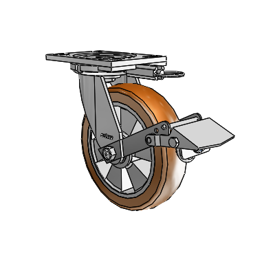 6 Series Casters Top Plate Swivel Zinc Caster with 8 x 2 Brown on Silver Triumph (Crown/Brown) Wheel and Tread Lock Brake