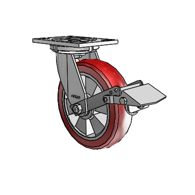 6 Series Casters Top Plate Swivel Zinc Caster with 8 x 2 Red on Silver Triumph (Crown/Red) Wheel and Tread Lock Brake