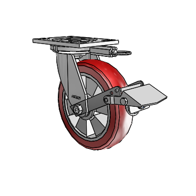 6 Series Casters Top Plate Swivel Zinc Caster with 8 x 2 Red on Silver Triumph (Crown/Red) Wheel and Tread Lock Brake