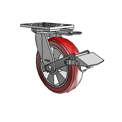 6 Series Casters Top Plate Swivel Zinc Caster with 8 x 2 Red on Silver Triumph (Crown/Red) Wheel and Tread Lock Brake