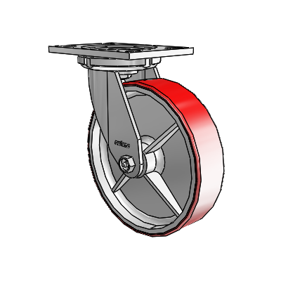 6 Series Casters Top Plate Swivel Zinc Caster with 8 x 2 Maroon on Silver Moldon Polyurethane (Cast Iron Core) Wheel