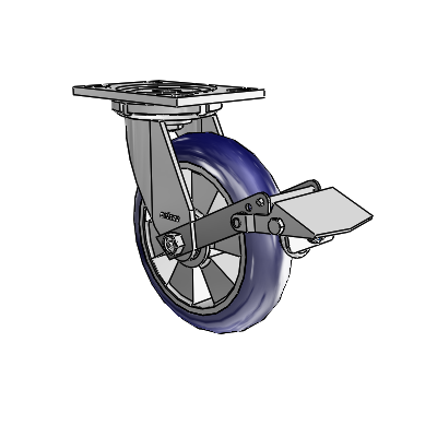 6 Series Casters Top Plate Swivel Zinc Caster with 8 x 2 Blue on Silver Triumph (Round/Blue) Wheel and Tread Lock Brake