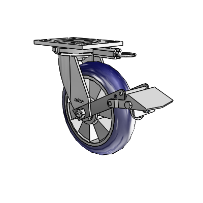 6 Series Casters Top Plate Swivel Zinc Caster with 8 x 2 Blue on Silver Triumph (Round/Blue) Wheel and Tread Lock Brake
