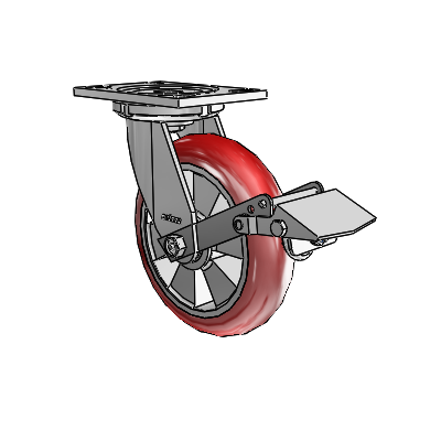 6 Series Casters Top Plate Swivel Zinc Caster with 8 x 2 Red on Silver Triumph (Round/Red) Wheel and Tread Lock Brake