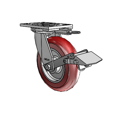 6 Series Casters Top Plate Swivel Zinc Caster with 8 x 2 Maroon on Silver CG Max Maroon Wheel and Tread Lock Brake