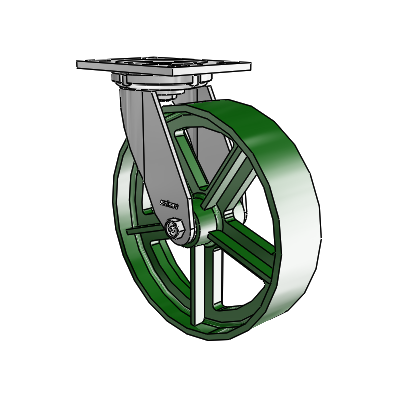 6 Series Casters Top Plate Swivel Zinc Caster with 10 x 2.5 Green Cast Iron Wheel