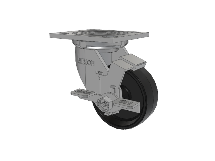 16 Series Top Plate Swivel Caster with 4 x 1.5 Black Polypropylene PB - Polypropylene Wheel and Face Brake