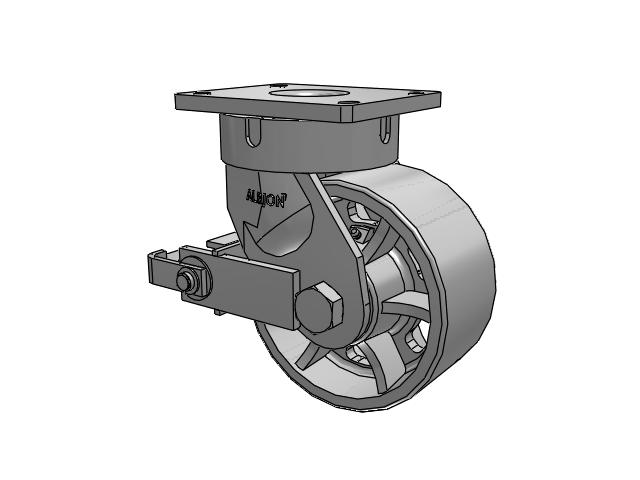 600 Series Top Plate Swivel Caster with 8 x 4 Grey Enamel CA - Cast Iron Wheel and Poly Cam Brake