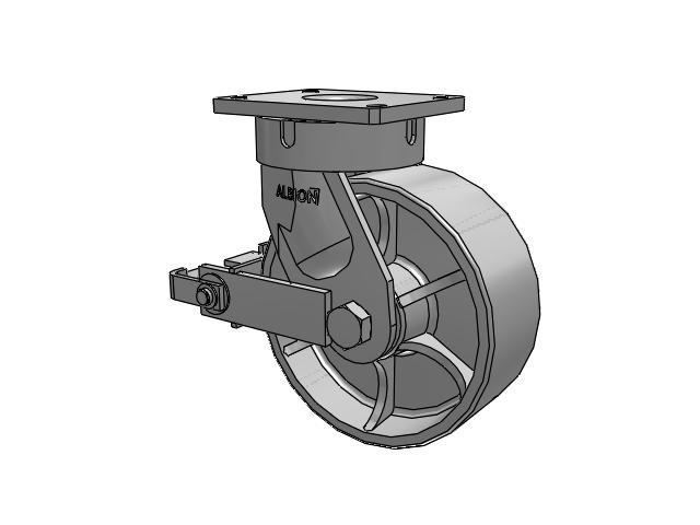 600 Series Top Plate Swivel Caster with 10 x 4 Grey Enamel CA - Cast Iron Wheel and Poly Cam Brake