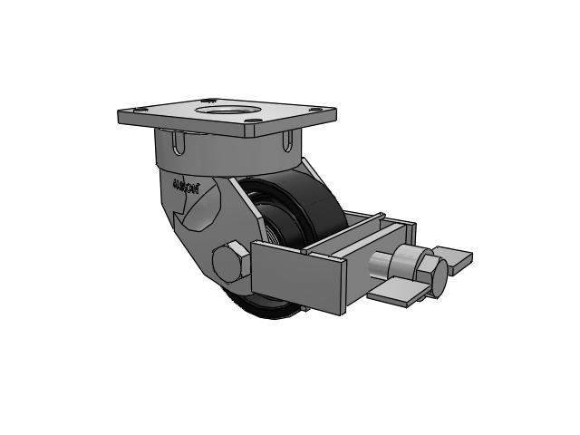 600 Series Top Plate Swivel Caster with 6 x 2.5 Black Paint FM - Ductile Iron Flat Tread Wheel and Face Brake