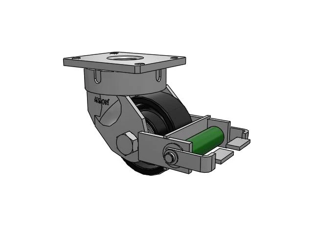 600 Series Top Plate Swivel Caster with 6 x 2.5 Black Paint FM - Ductile Iron Flat Tread Wheel and Poly Cam Brake