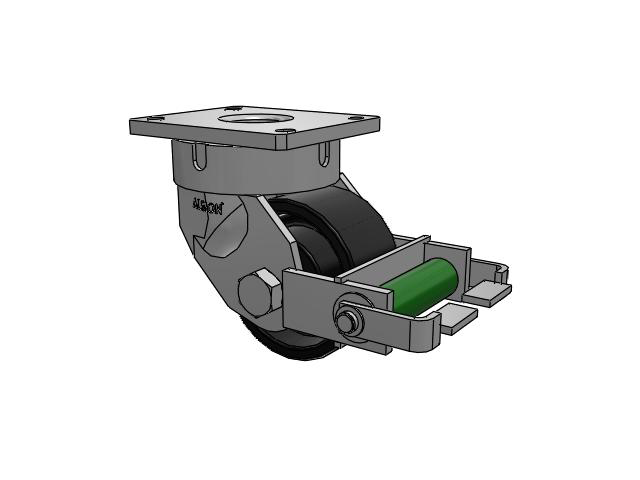 600 Series Top Plate Swivel Caster with 6 x 3 Black Paint FM - Ductile Iron Flat Tread Wheel and Poly Cam Brake