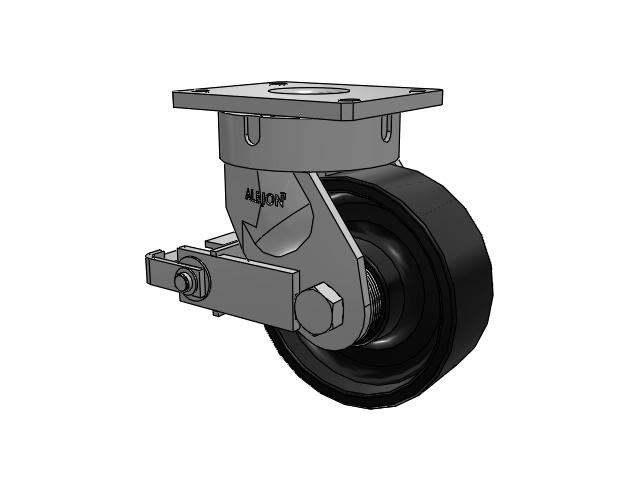 600 Series Top Plate Swivel Caster with 8 x 3 Black Paint FM - Ductile Iron Flat Tread Wheel and Poly Cam Brake