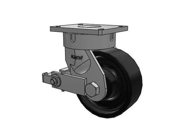 600 Series Top Plate Swivel Caster with 8 x 3 Black Paint FM - Ductile Iron Flat Tread Wheel and Poly Cam Brake