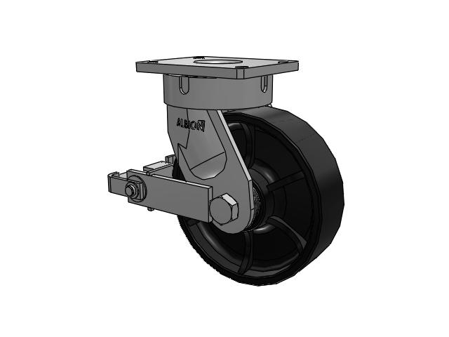 600 Series Top Plate Swivel Caster with 10 x 3 Black Paint FM - Ductile Iron Flat Tread Wheel and Poly Cam Brake