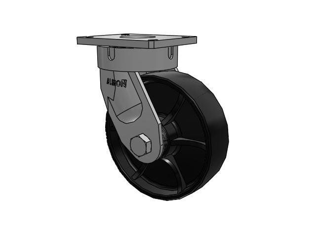 600 Series Top Plate Swivel Caster with 10 x 3 Black Paint FR - Ductile Iron Crowned Tread Wheel