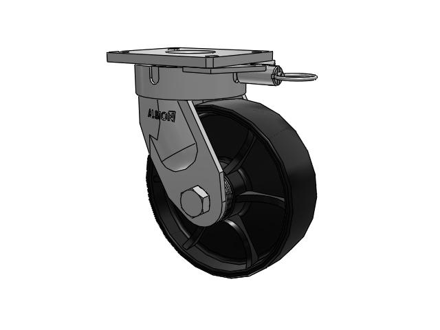 600 Series Top Plate Swivel Caster with 10 x 3 Black Paint FR - Ductile Iron Crowned Tread Wheel