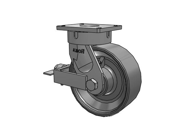 600 Series Top Plate Swivel Caster with 10 x 4 Clear Coat Enamel FS - Drop-Forged Steel Wheel and Face Brake