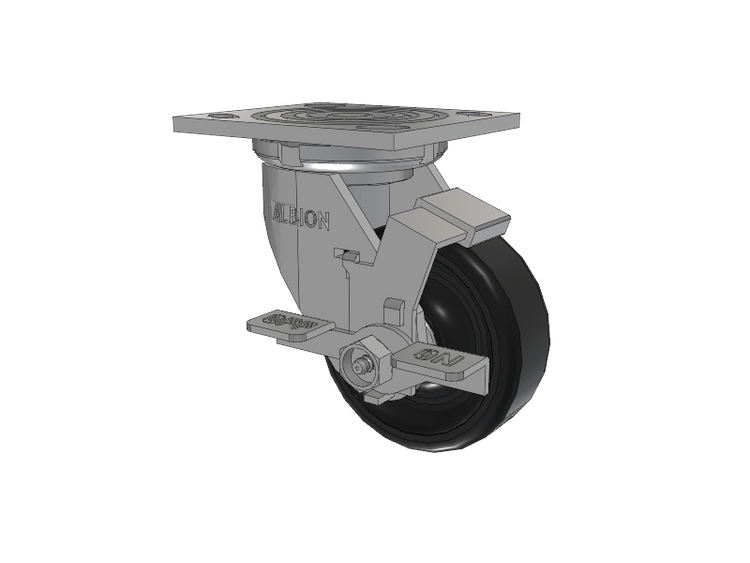 16 Series Top Plate Swivel Caster with 4 x 1.5 Black Polypropylene PB - Polypropylene Wheel and Face Brake