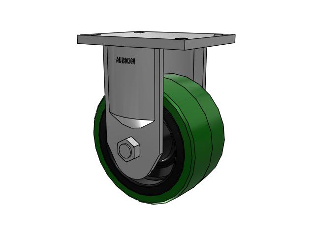 600 Series Top Plate Rigid Caster with 8 x 4 Green Tread on Black Cast Iron Core PX - Thick Polyurethane (Cast Iron Core) Wheel