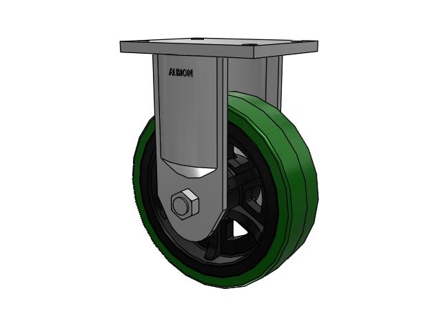600 Series Top Plate Rigid Caster with 10 x 4 Green Tread on Black Cast Iron Core PX - Thick Polyurethane (Cast Iron Core) Wheel