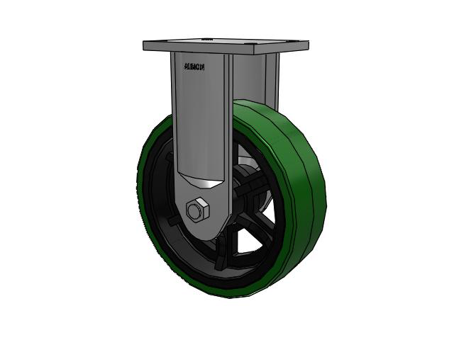 600 Series Top Plate Rigid Caster with 12 x 4 Green Tread on Black Cast Iron Core PX - Thick Polyurethane (Cast Iron Core) Wheel