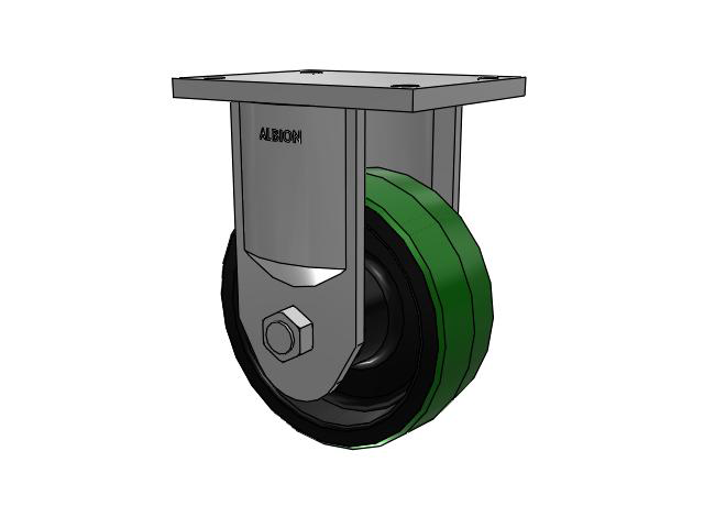 600 Series Top Plate Rigid Caster with 8 x 3 Green Tread on Black Cast Iron Core PY - Polyurethane (Cast Iron Core) Wheel