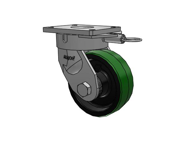 600 Series Top Plate Swivel Caster with 8 x 3 Green Tread on Black Cast Iron Core PY - Polyurethane (Cast Iron Core) Wheel