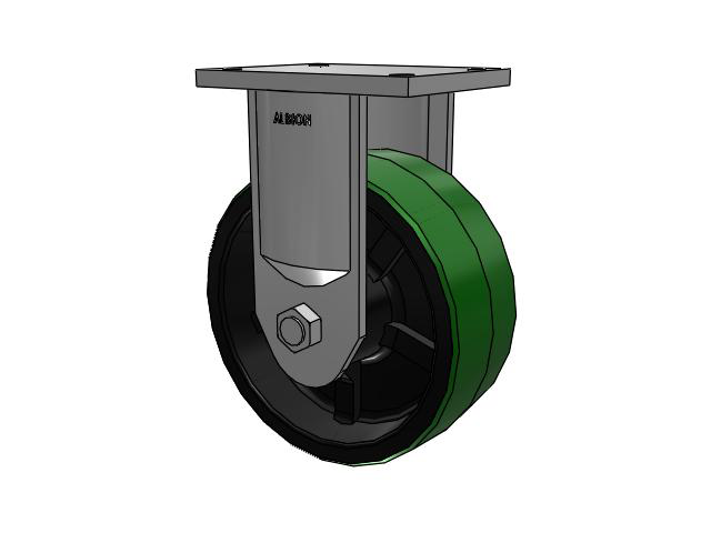 600 Series Top Plate Rigid Caster with 10 x 4 Green Tread on Black Cast Iron Core PY - Polyurethane (Cast Iron Core) Wheel