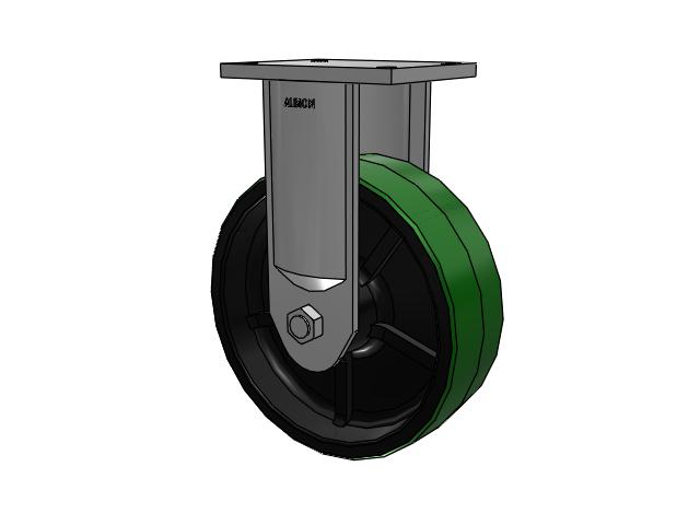 600 Series Top Plate Rigid Caster with 12 x 4 Green Tread on Black Cast Iron Core PY - Polyurethane (Cast Iron Core) Wheel