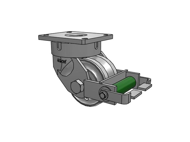 600 Series Top Plate Swivel Caster with 6 x 3 Clear Coat Enamel VF - Drop-Forged Steel V-Groove Wheel and Poly Cam Brake