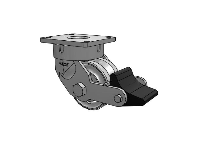 600 Series Top Plate Swivel Caster with 6 x 3 Clear Coat Enamel VF - Drop-Forged Steel V-Groove Wheel and Poly Lock Integrated Brake