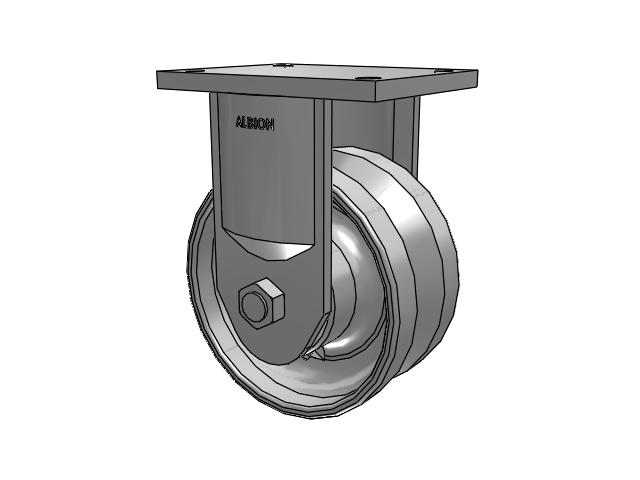600 Series Top Plate Rigid Caster with 8 x 4 Clear Coat Enamel VF - Drop-Forged Steel V-Groove Wheel