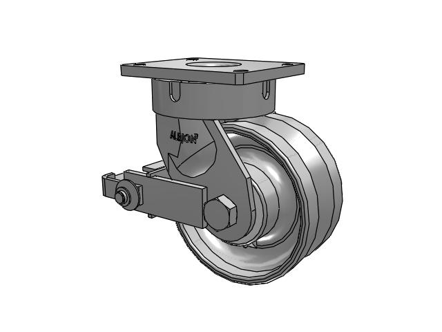600 Series Top Plate Swivel Caster with 8 x 4 Clear Coat Enamel VF - Drop-Forged Steel V-Groove Wheel and Poly Cam Brake