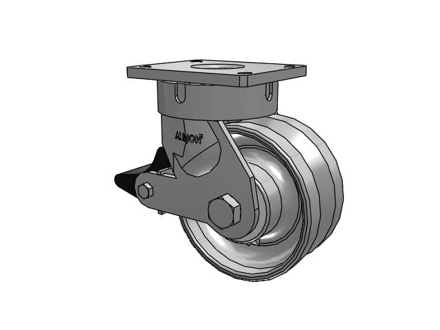 600 Series Top Plate Swivel Caster with 8 x 4 Clear Coat Enamel VF - Drop-Forged Steel V-Groove Wheel and Poly Lock Integrated Brake