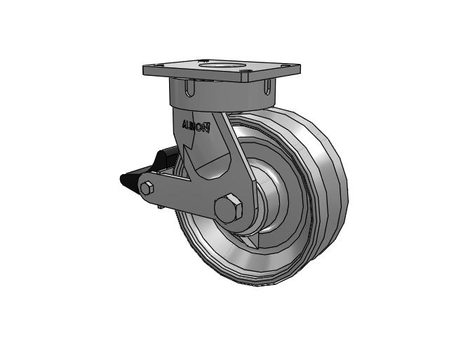 600 Series Top Plate Swivel Caster with 10 x 4 Clear Coat Enamel VF - Drop-Forged Steel V-Groove Wheel and Poly Lock Integrated Brake
