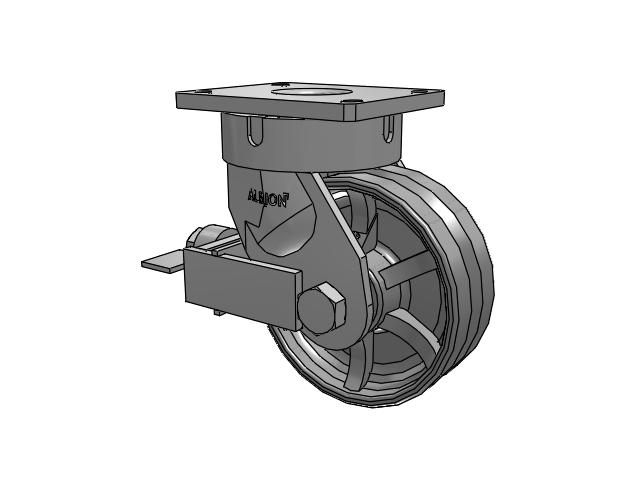 600 Series Top Plate Swivel Caster with 8 x 3 Silver Enamel Paint VG - Cast Iron V-Groove Wheel and Face Brake