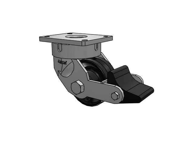 600 Series Top Plate Swivel Caster with 6 x 2.5 Flat Black Paint VM - Ductile V-Groove Wheel and Poly Lock Integrated Brake