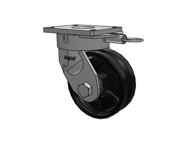 600 Series Top Plate Swivel Caster with 8 x 3 Flat Black Paint VM - Ductile V-Groove Wheel