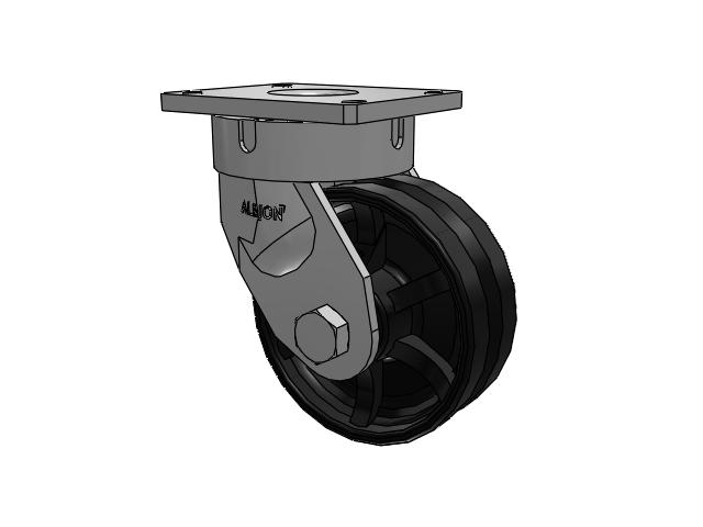 600 Series Top Plate Swivel Caster with 8 x 3 Flat Black Paint VM - Ductile V-Groove Wheel