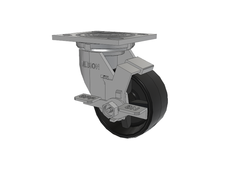 16 Series Top Plate Swivel Caster with 4 x 2 Black Polypropylene PB - Polypropylene Wheel and Face Brake