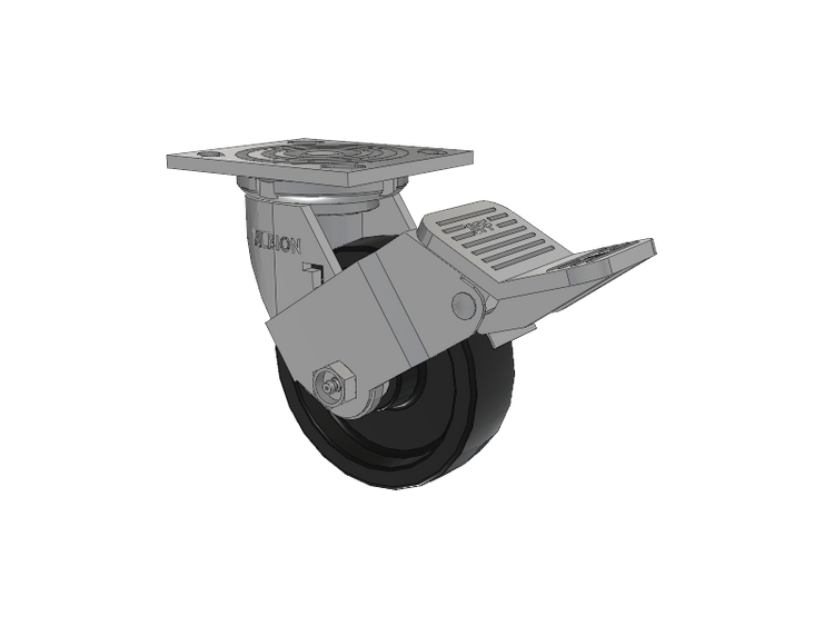 16 Series Top Plate Swivel Caster with 5 x 1.5 Black Polypropylene PB - Polypropylene Wheel and Face Brake