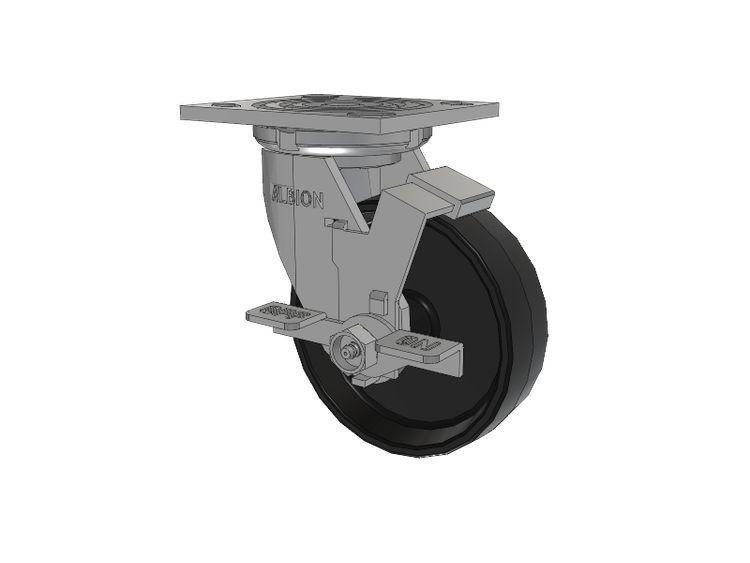 16 Series Top Plate Swivel Caster with 5 x 1.5 Black Polypropylene PB - Polypropylene Wheel and Face Brake