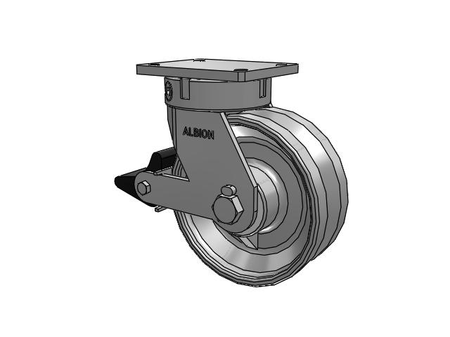 610 Series Top Plate Swivel Clear Coat Enamel Caster with 10 x 4 VF - Drop-Forged Steel V-Groove Wheel and Poly Lock Integrated Brake