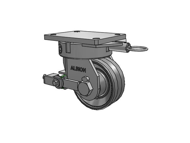 610 Series Top Plate Swivel Silver Enamel Paint Caster with 6 x 2.5 VG - Cast Iron V-Groove Wheel and Poly Cam Brake