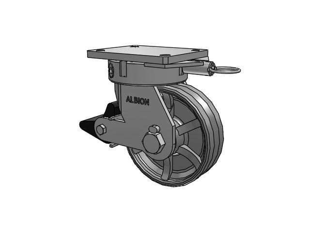 610 Series Top Plate Swivel Silver Enamel Paint Caster with 8 x 2.5 VG - Cast Iron V-Groove Wheel and Poly Lock Integrated Brake